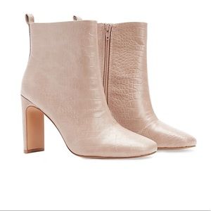 croc-embossed square toe booties